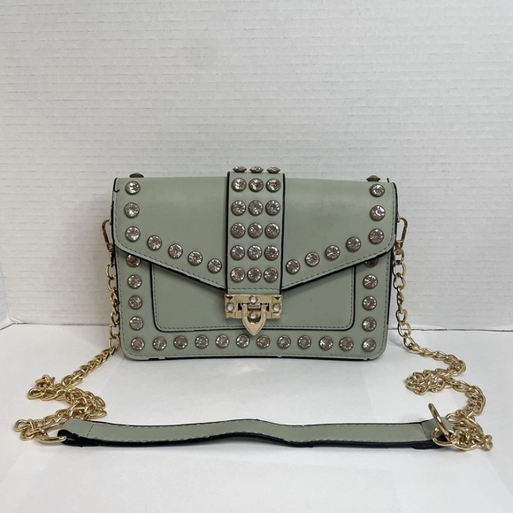 Luxury Diamond-studded One-shoulder Messenger Bag Chain Strap Square Mint Green - Picture 1 of 10